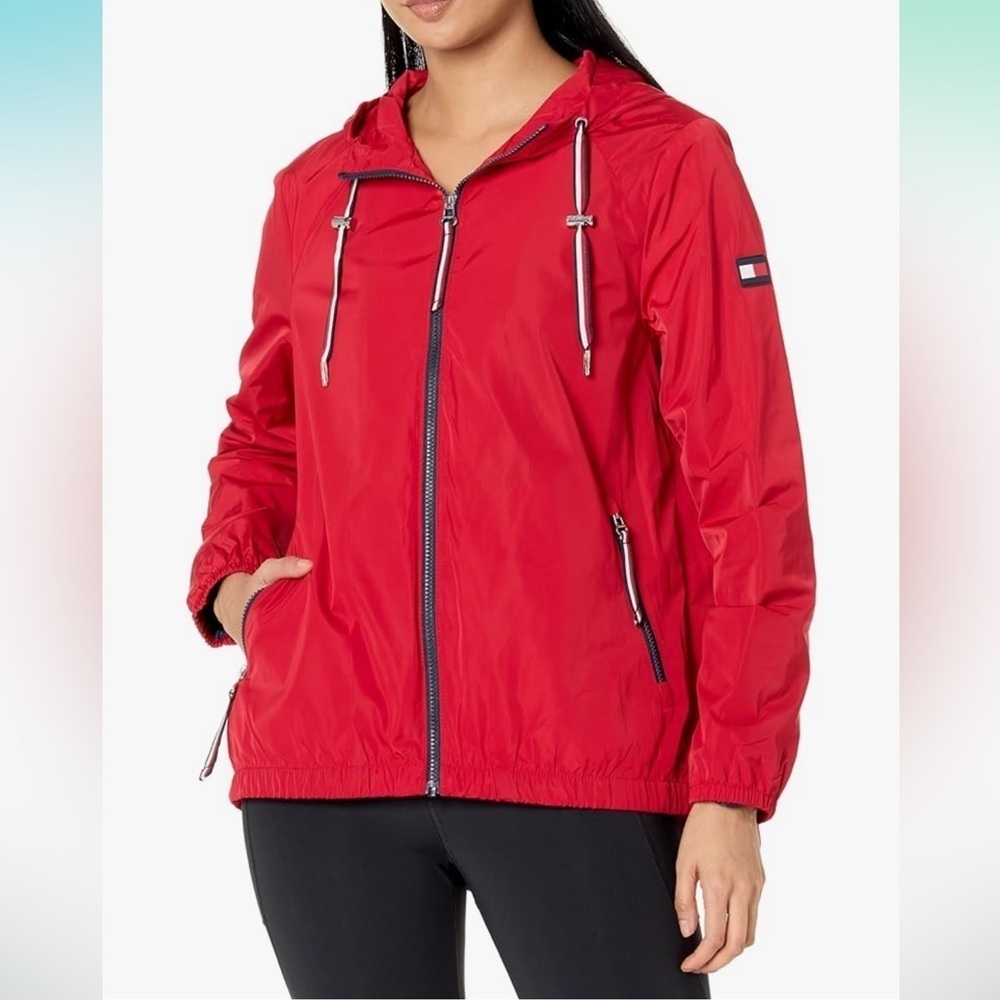 TOMMY HILFIGER Red Women’s Lightweight Everyday Weather Resistant Windbreaker M - Picture 1 of 16